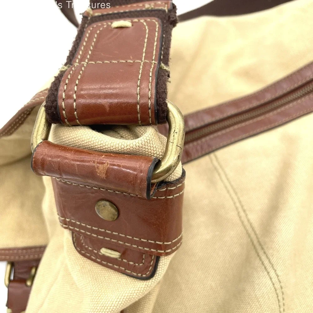 VTG Fossil Cotton Canvas and Leather Oversized Messenger Book Bag Unisex Travel
